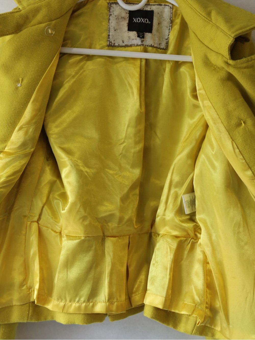 Y2K Early 2000s XOXO Women's Medium Double-Breasted Peacoat Jacket in Yellow - Picture 12 of 15